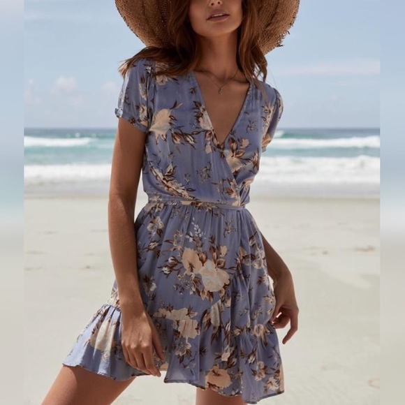 Auguste Floral Fill Wrap Ruffle Hem Mini Dress Vintage Bloom - Picture 1 of 8